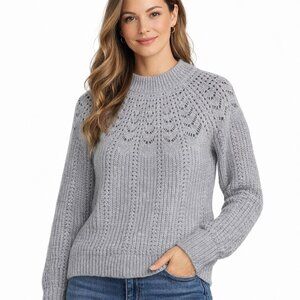 Bartolini Made in Italy Women's Wool Blend Sweater Small Grey Open Yoke Knit Top